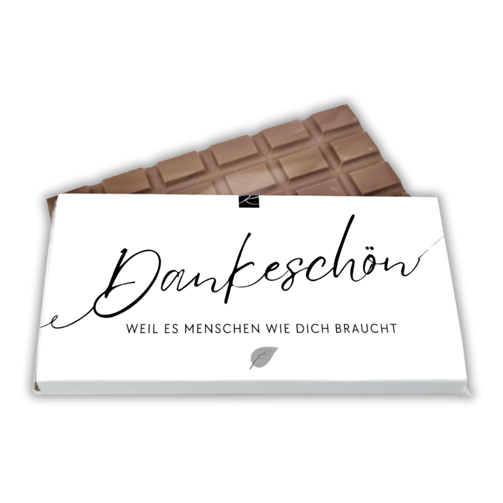 Vollmilch-Schokolade mit Motiv Danke von Genusswelten Kasberger