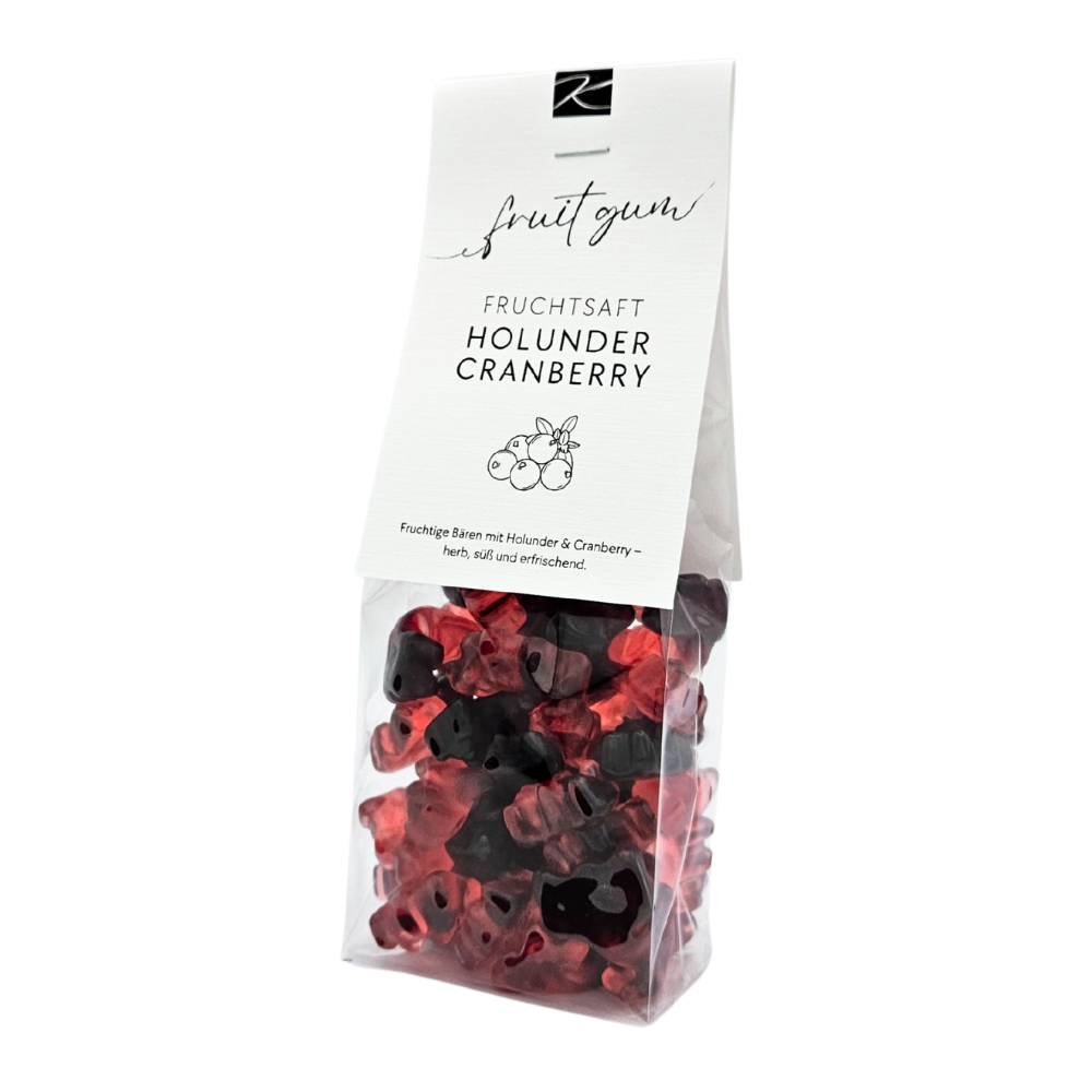 Fruchtsaft Holunder-Cranberry Bären Gummibonbon 200 g glutenfrei von Genusswelten Kasberger