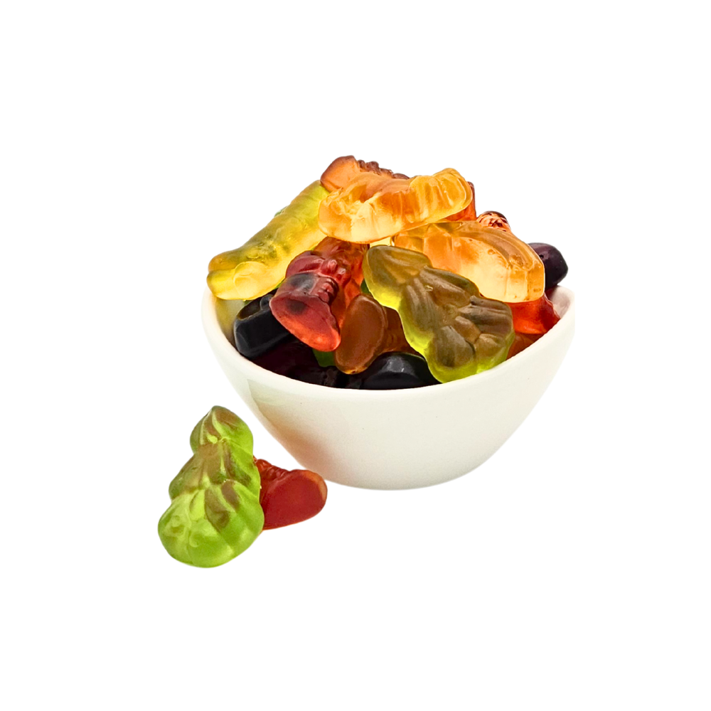 Bunte Weihnachtsmischung aus Fruchtgummi mit winterlichen Motiven, 200 g Packung – von Genusswelten Kasberger