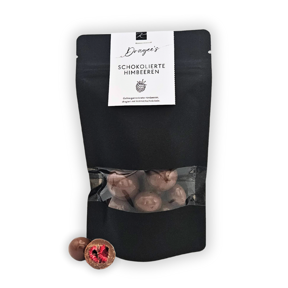 Schokolierte Himbeeren mit Vollmilchschokolade von Genusswelten Kasberger 