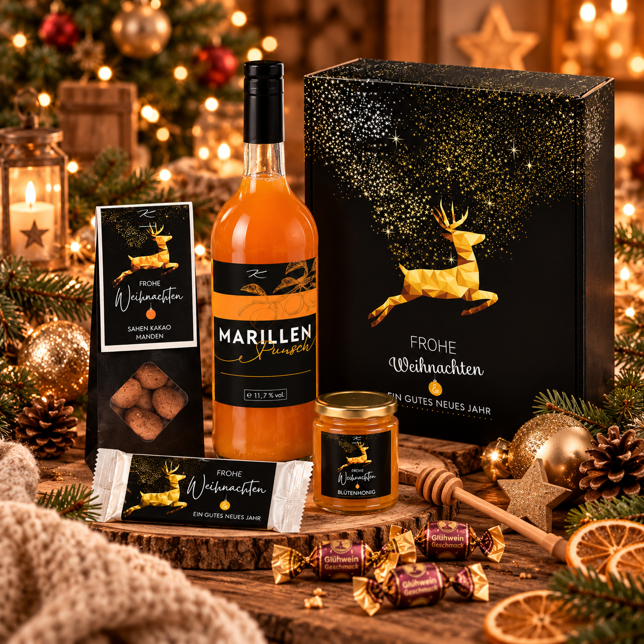 Geschenkset „Goldhirsch“ – 2er Präsent mit Punsch