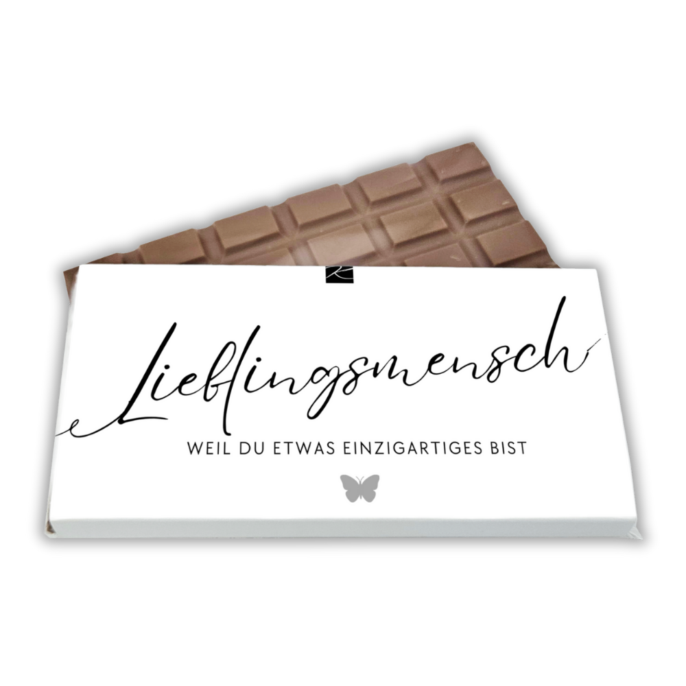 Vollmilch-Schokolade mit Motiv Lieblingsmensch von Genusswelten Kasberger