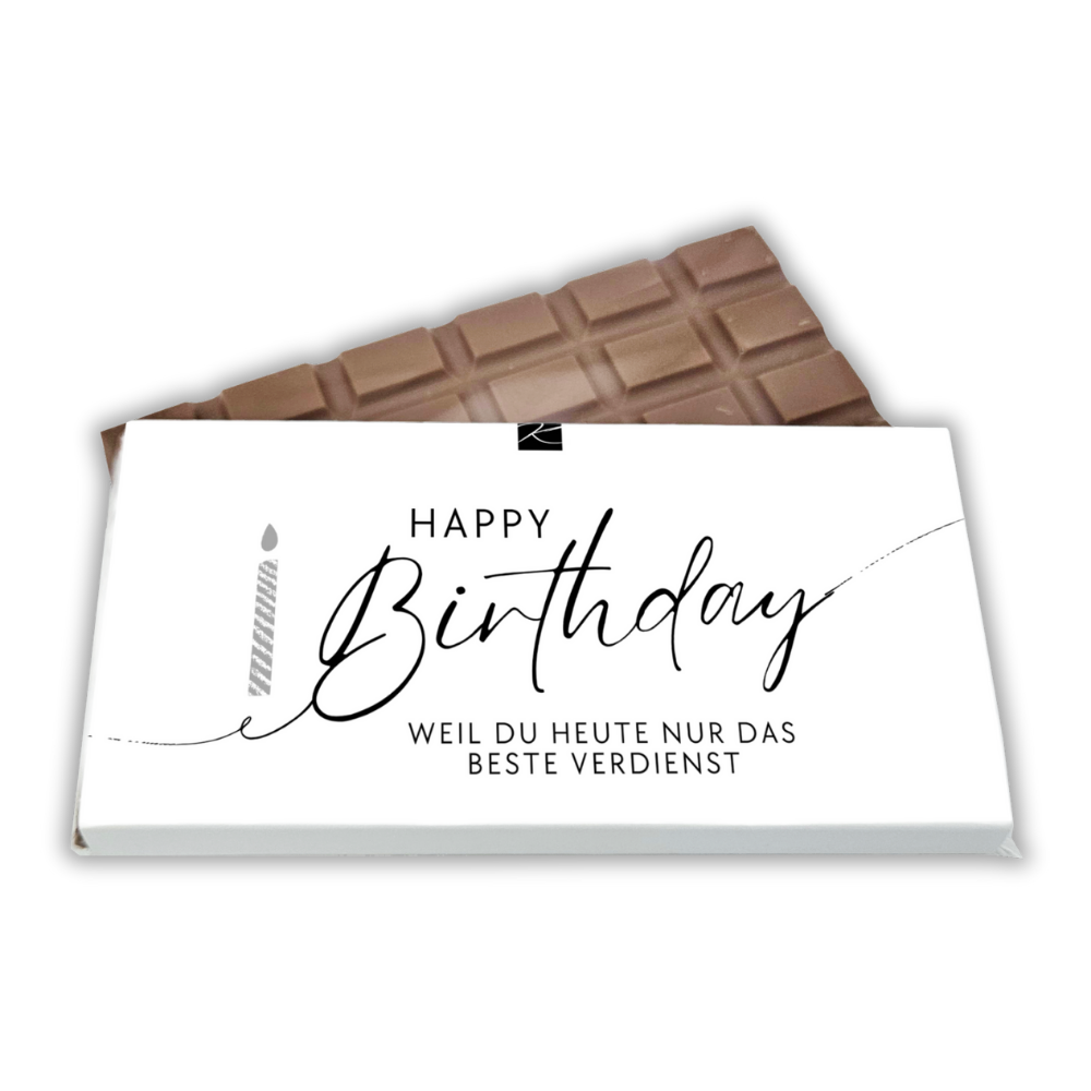 Vollmilch-Schokolade mit Motiv Happy Birthday von Genusswelten Kasberger