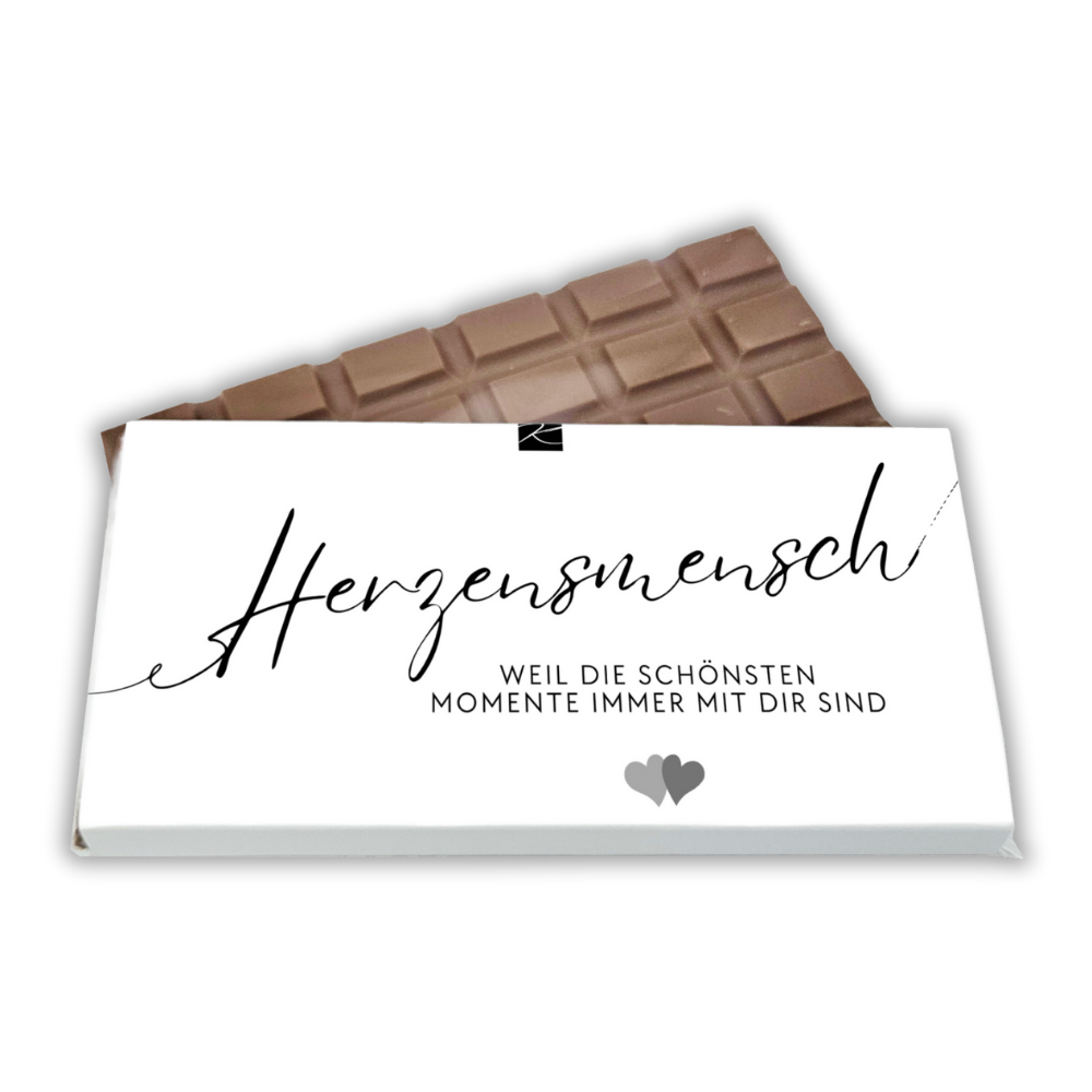Vollmilch-Schokolade mit Motiv Herzensmensch von Genusswelten Kasberger