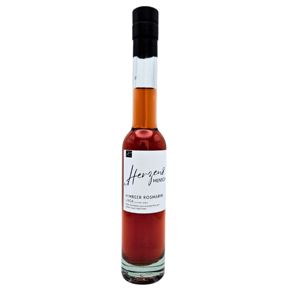 Himbeere-Rosmarin-Likör mit Gin & Spruch „Herzensmensch“ von Genusswelten Kasberger